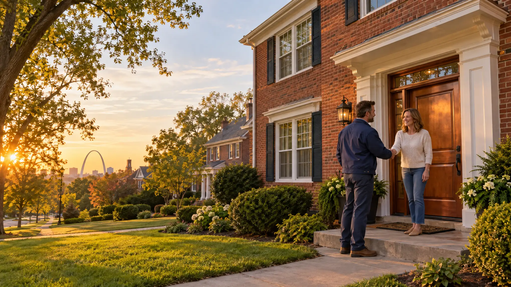 A partner contractor greeting a homeowner at the front door in St. Louis
